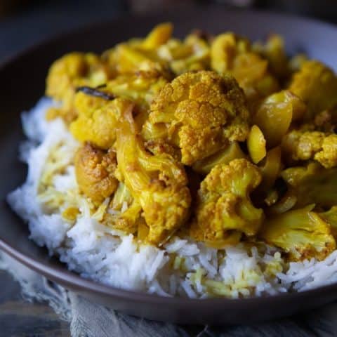 Roasted Curried Cauliflower with Coconut Rice