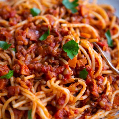 My Lentil Spaghetti Bolognese