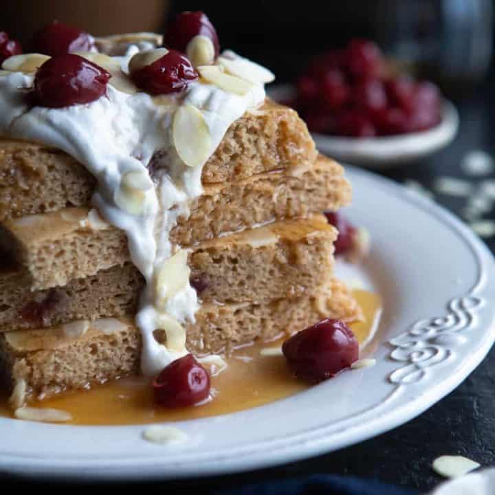 Cherry and Almond Vegan Sheet Pan Pancakes