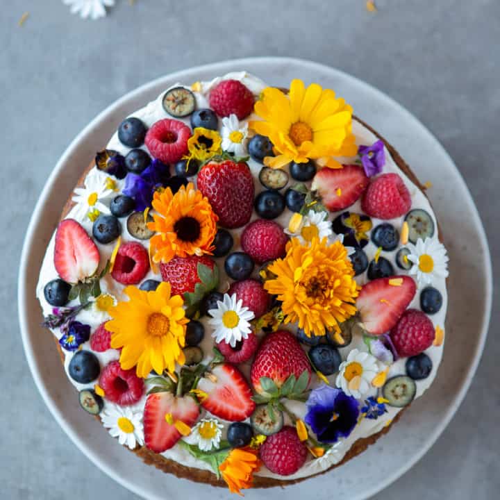 Vegan Vanilla Cake with Coconut Cream and Berries