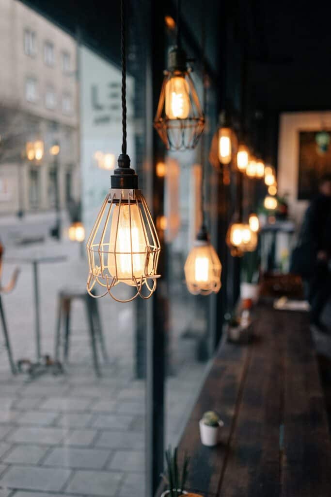 Light bulbs in a scandinavian coffee shop