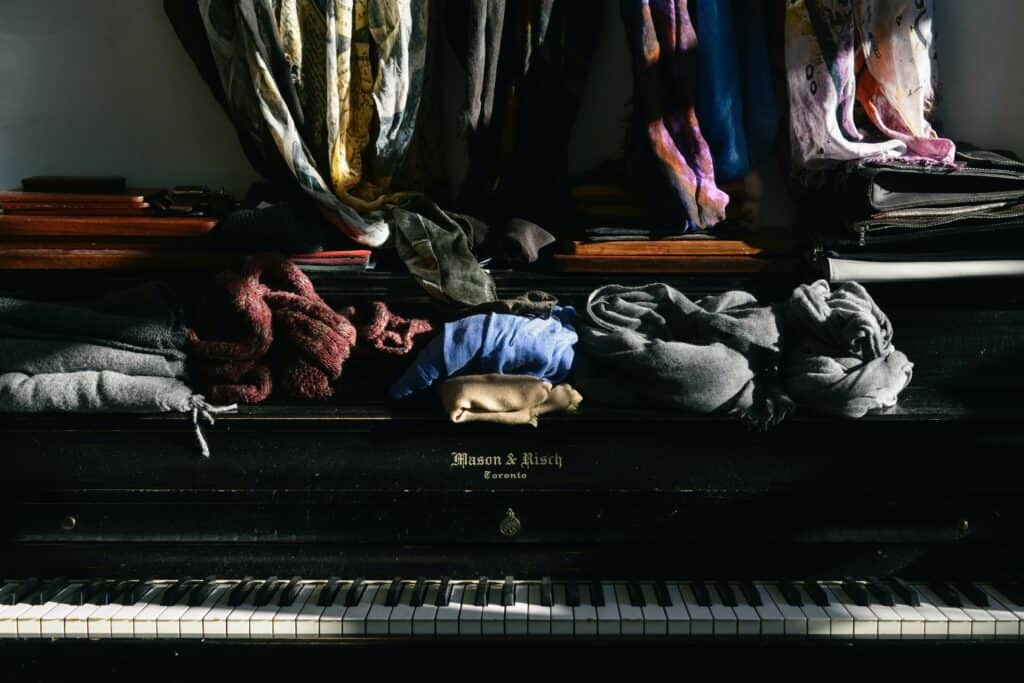 clothing dumped on piano - an example of clutter blindness